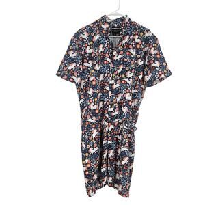 Romperjack Mens omper Blue Pink Floral Unicorn Button Front Stretch NWT Size XL
